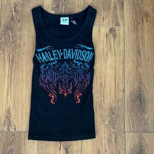 Harley-Davidson Black Tank with Teal, Purple and Red Ombre Graphic